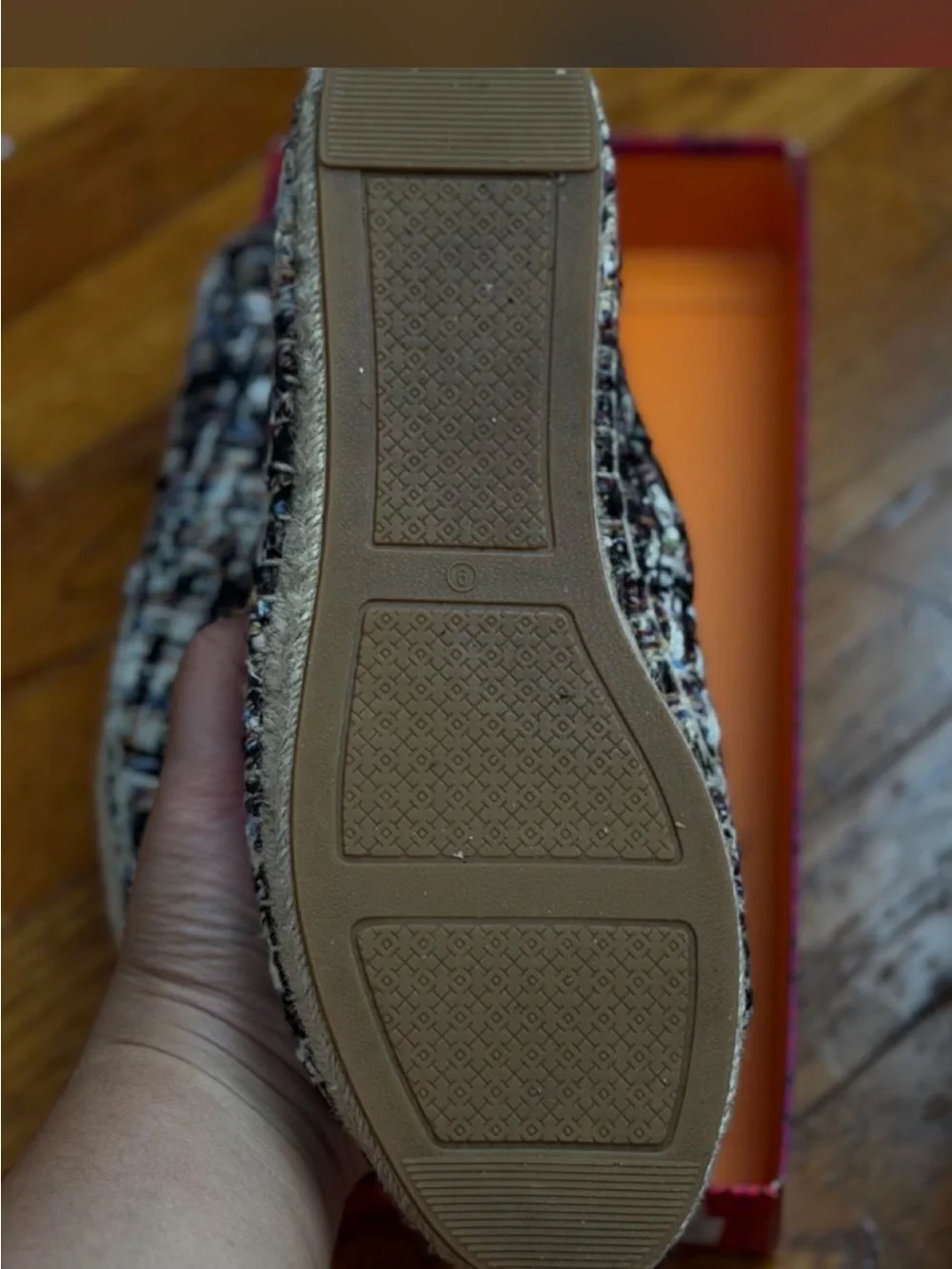 Tory Burch Color Block Flat Espadrille Striped Tweed Leather - Size 9